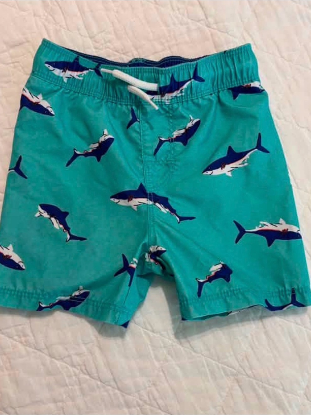 Old Navy Teal Shark Print Swim Shorts with Navy Sharks